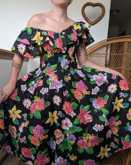 1980s dark floral dress Dress Rad Bonnie's Vintage