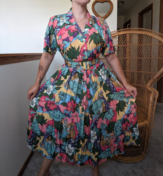 1980s does 40s tropical dress Dress Rad Bonnie's Vintage