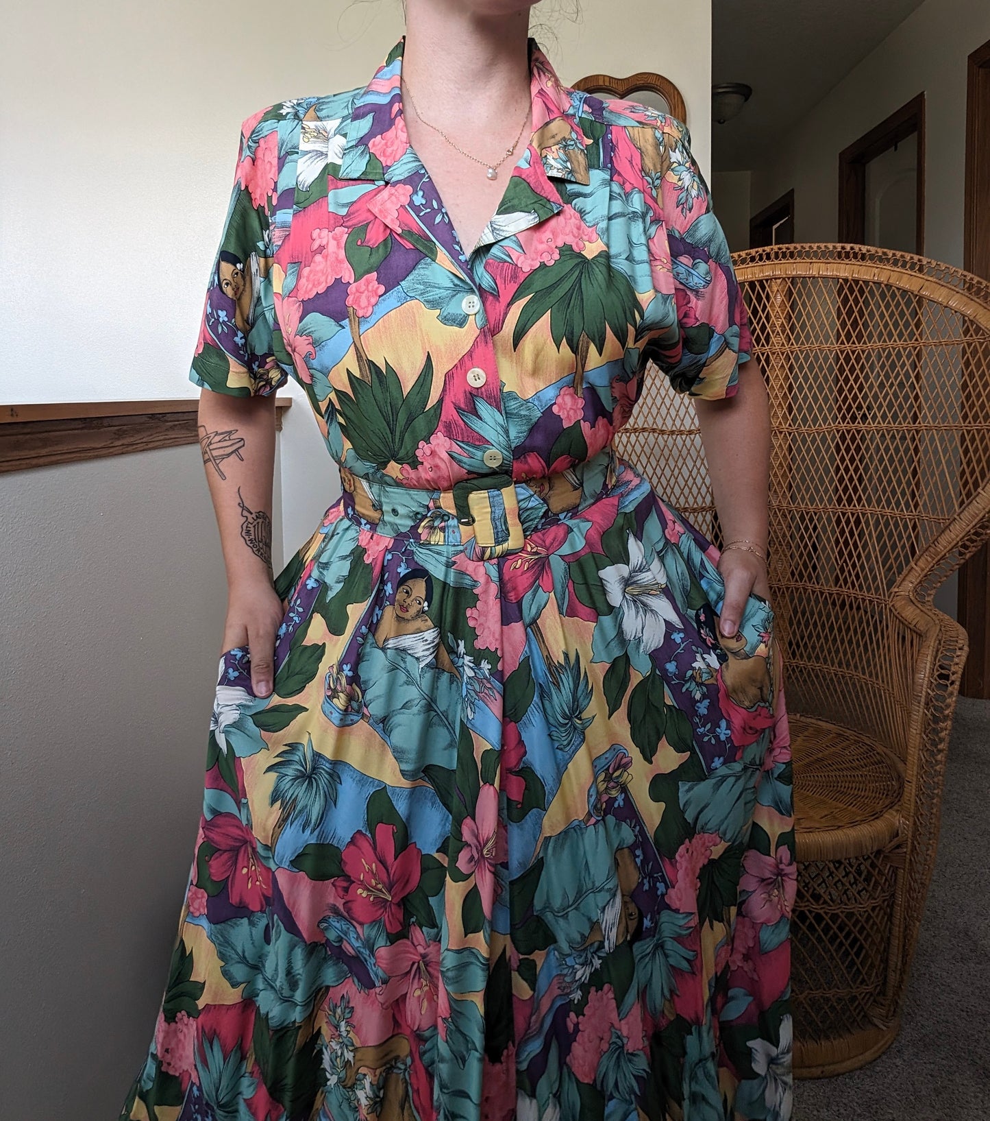 1980s does 40s tropical dress