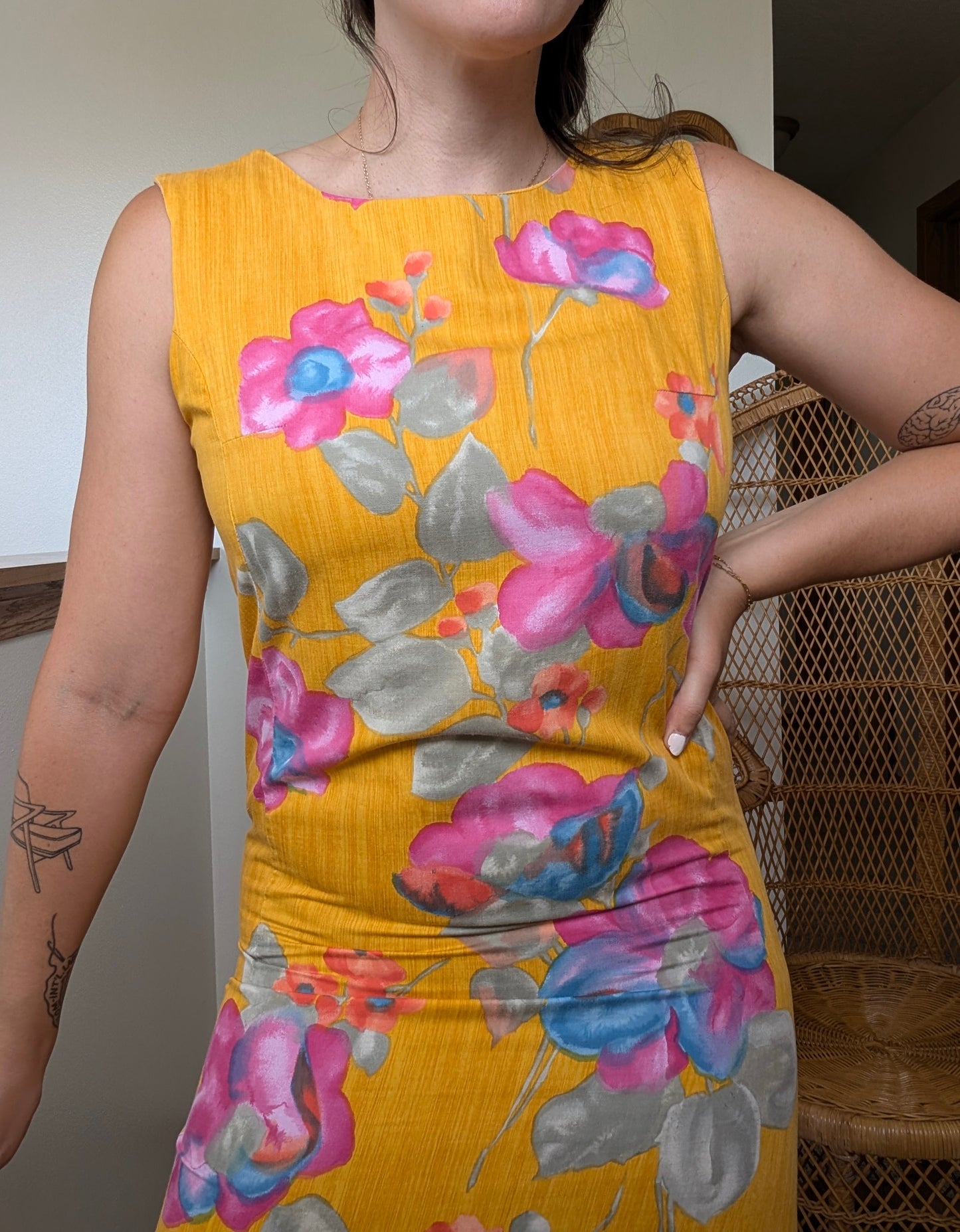 1990s tropical shift dress