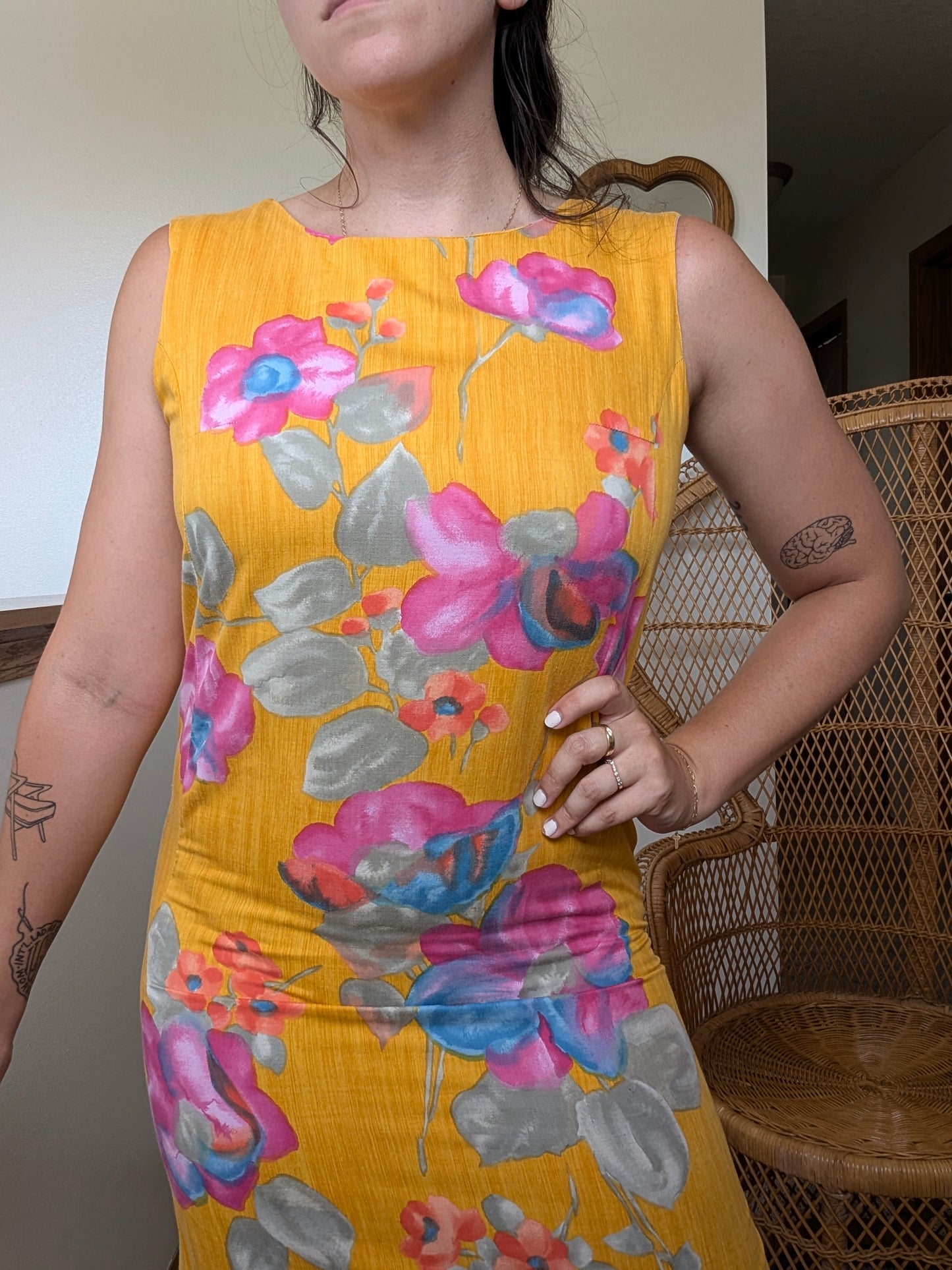 1990s tropical shift dress