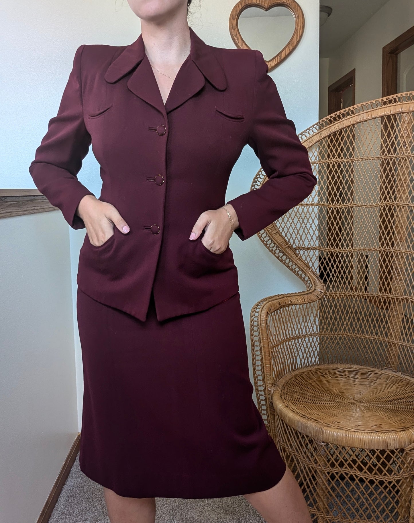 1940s burgundy skirt suit Suit Rad Bonnie's Vintage