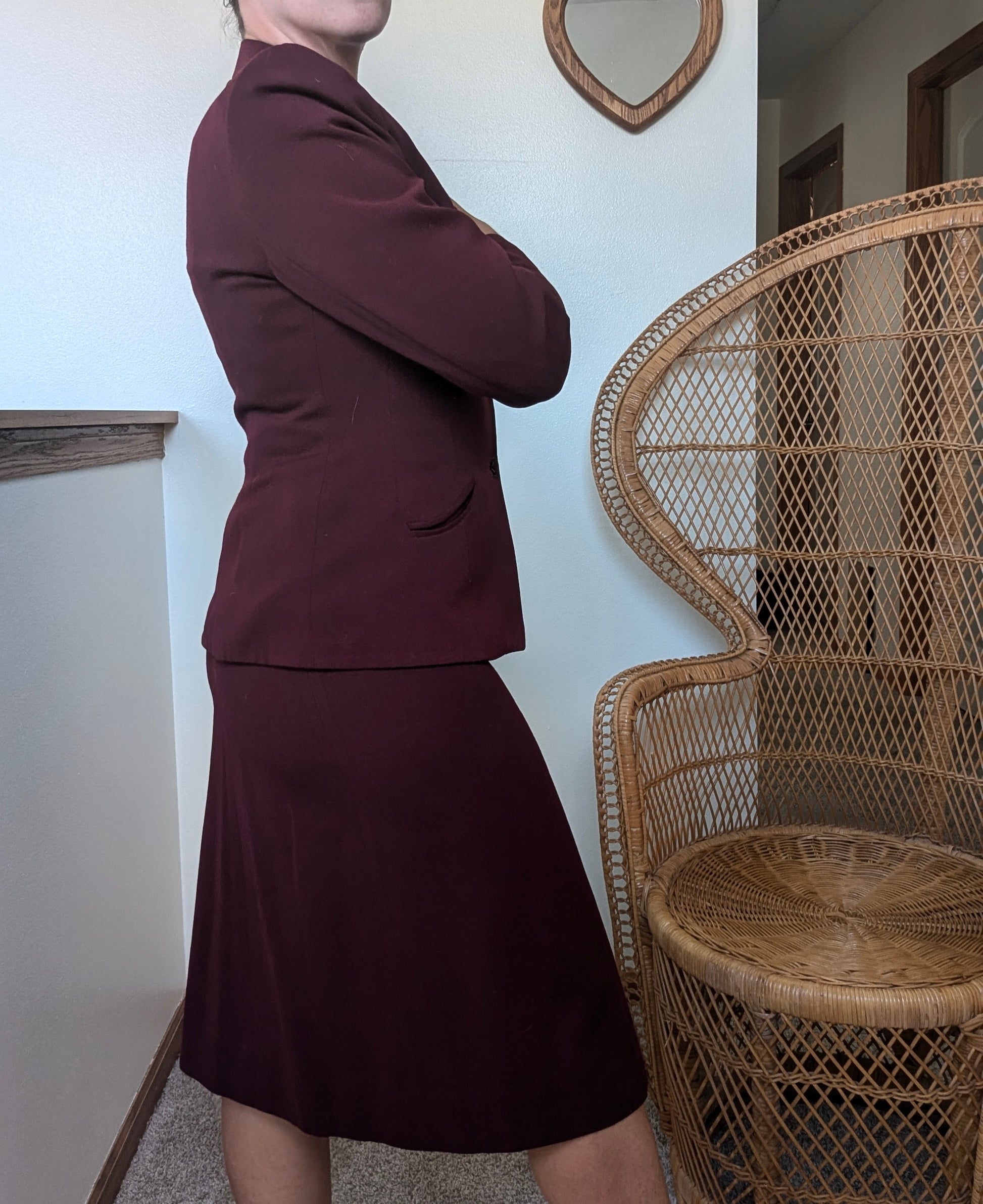 1940s burgundy skirt suit Suit Rad Bonnie's Vintage