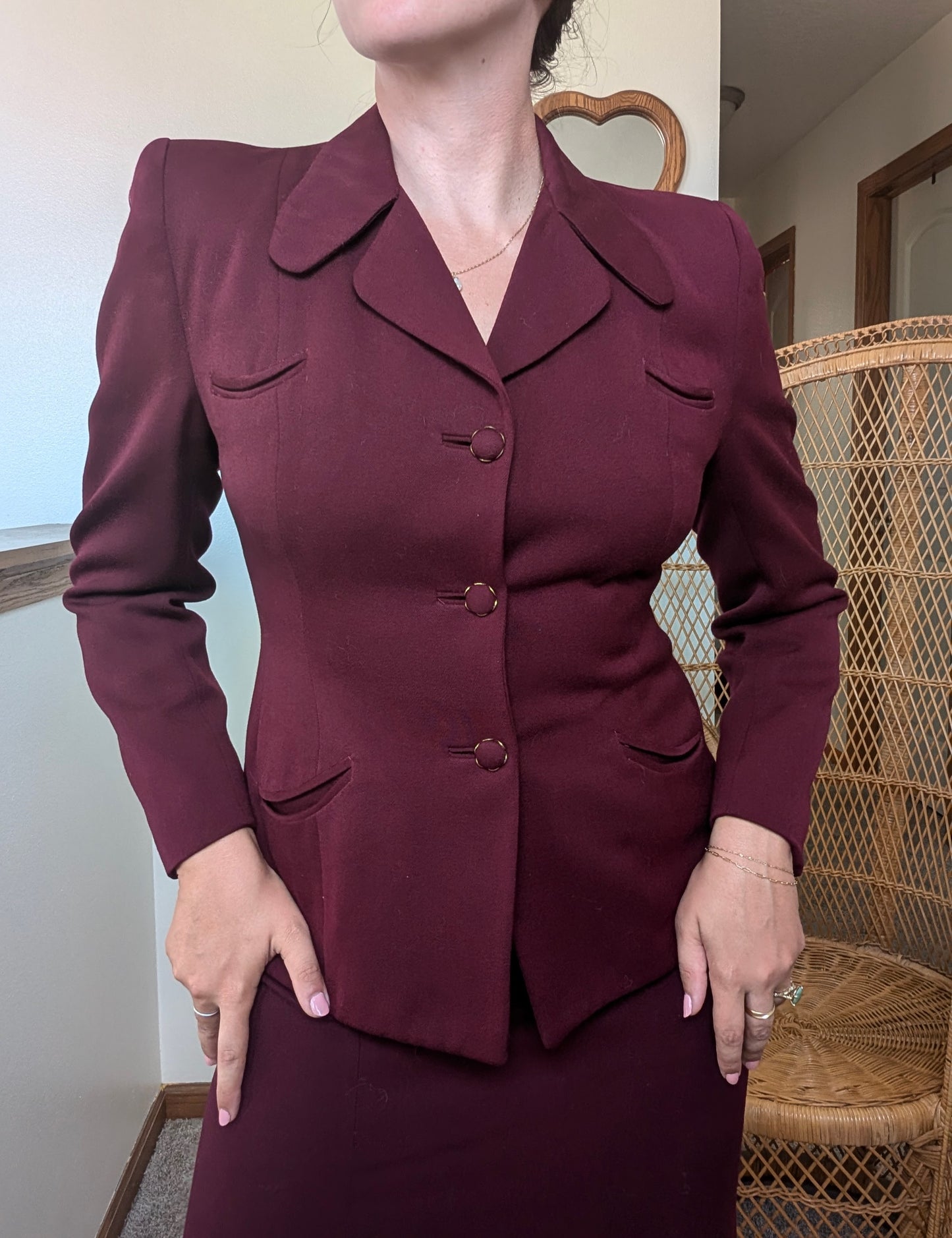 1940s burgundy skirt suit Suit Rad Bonnie's Vintage