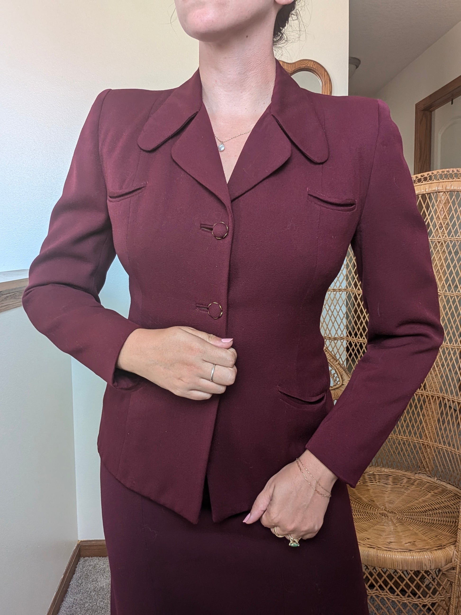 1940s burgundy skirt suit Suit Rad Bonnie's Vintage