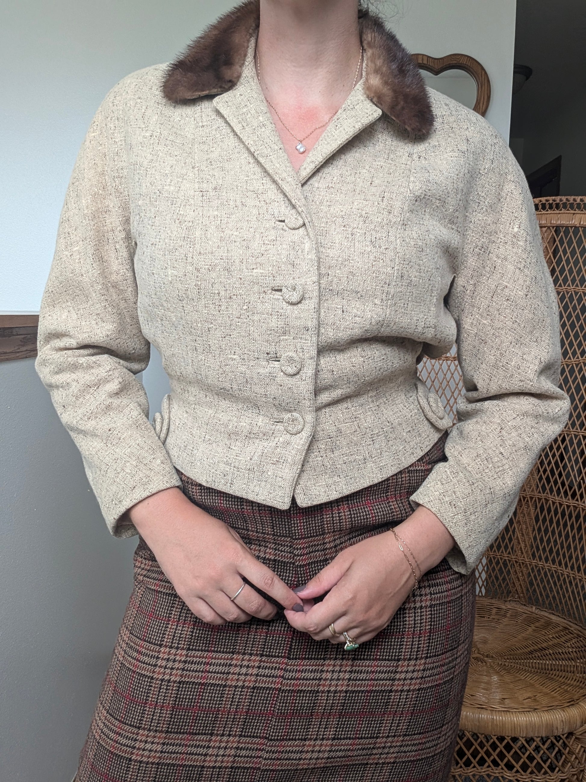 1950s wool blazer with fur collar Jacket Rad Bonnie's Vintage