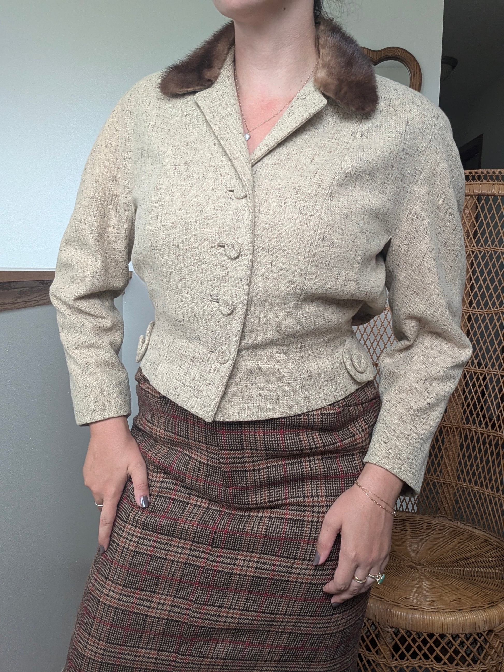 1950s wool blazer with fur collar Jacket Rad Bonnie's Vintage