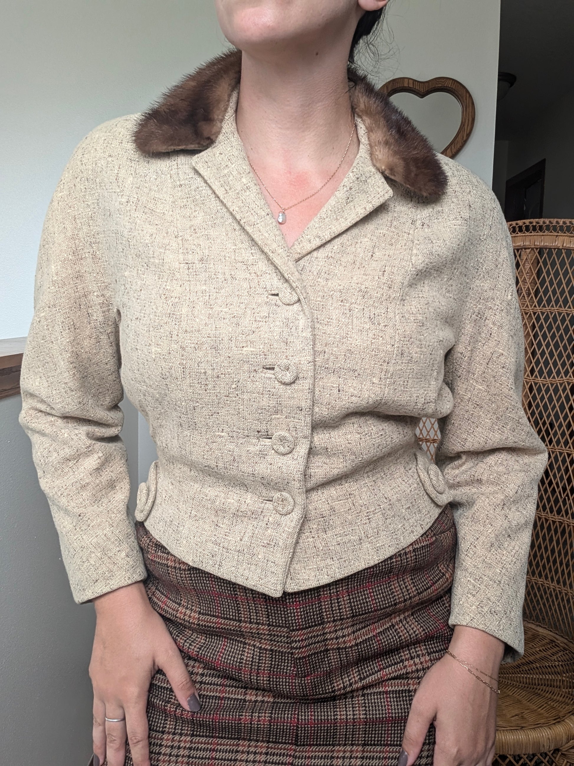 1950s wool blazer with fur collar Jacket Rad Bonnie's Vintage