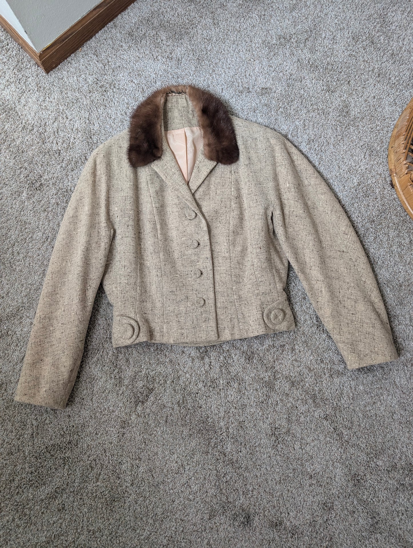 1950s wool blazer with fur collar Jacket Rad Bonnie's Vintage