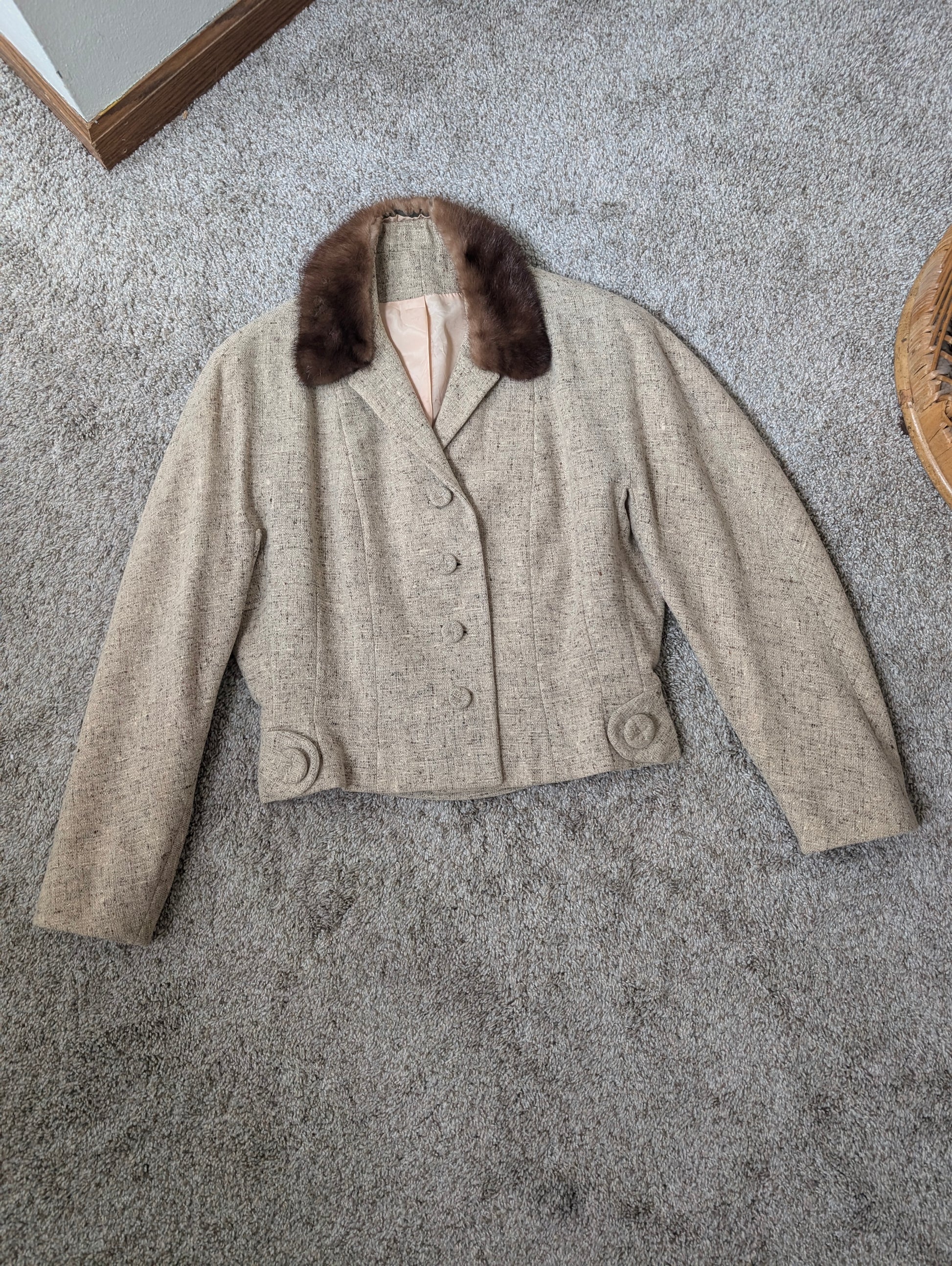 1950s wool blazer with fur collar Jacket Rad Bonnie's Vintage