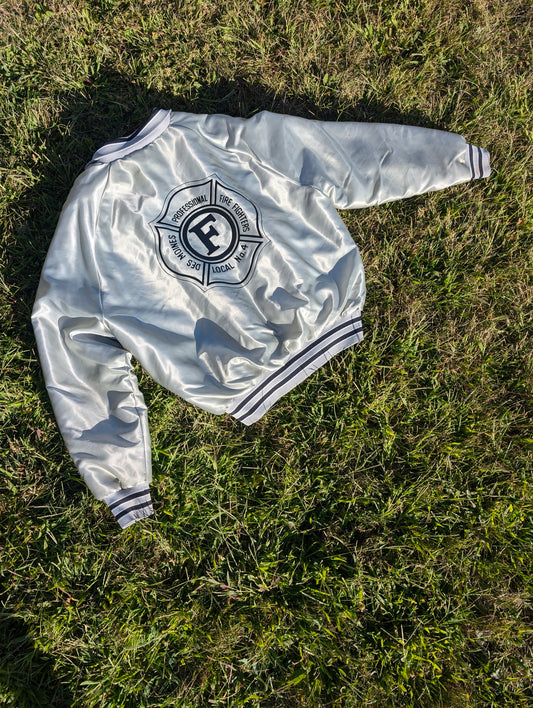 1980s satin firefighter bomber jacket Jacket Rad Bonnie's Vintage