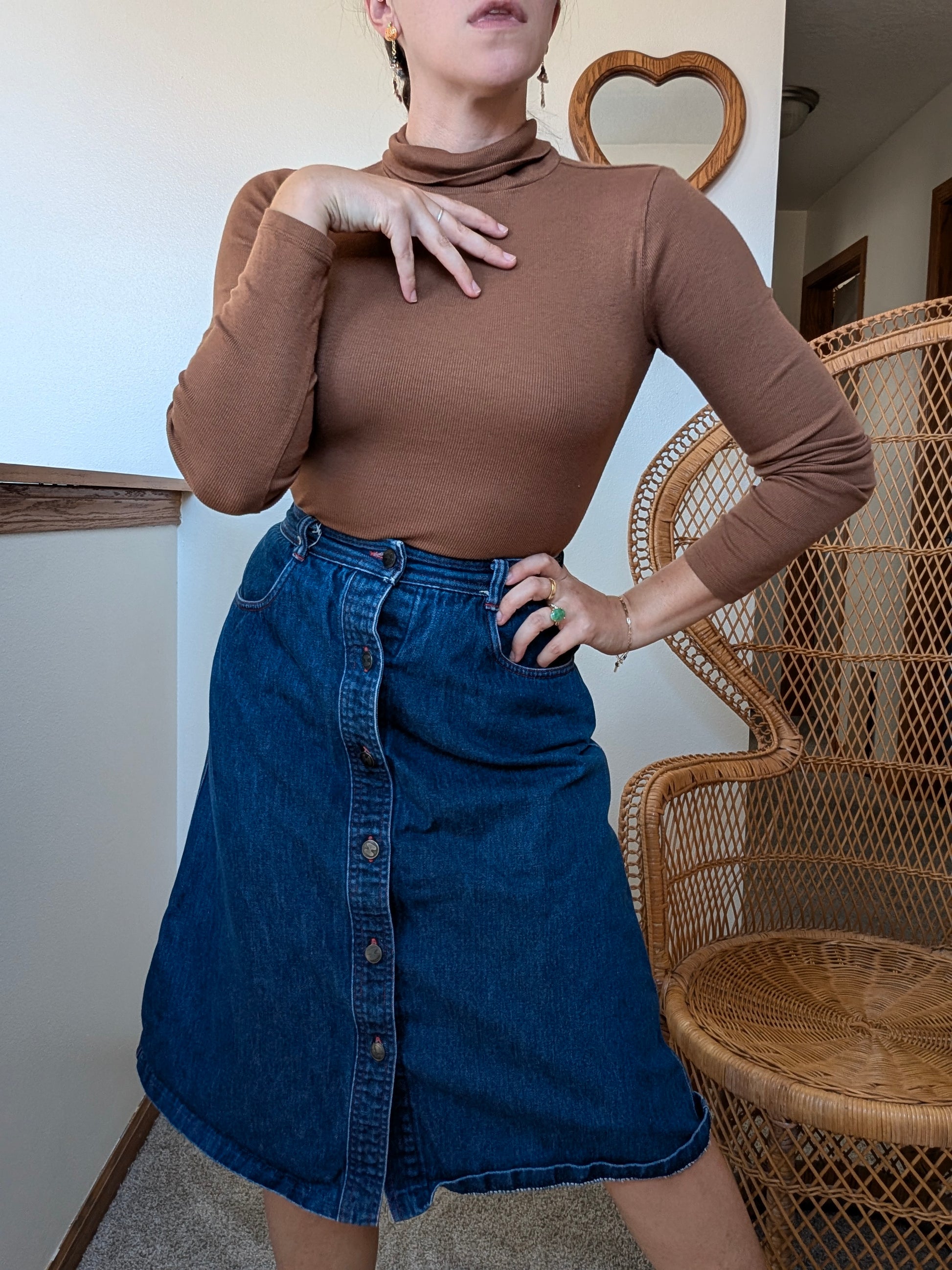 1980s Halston denim midi skirt Skirt Rad Bonnie's Vintage