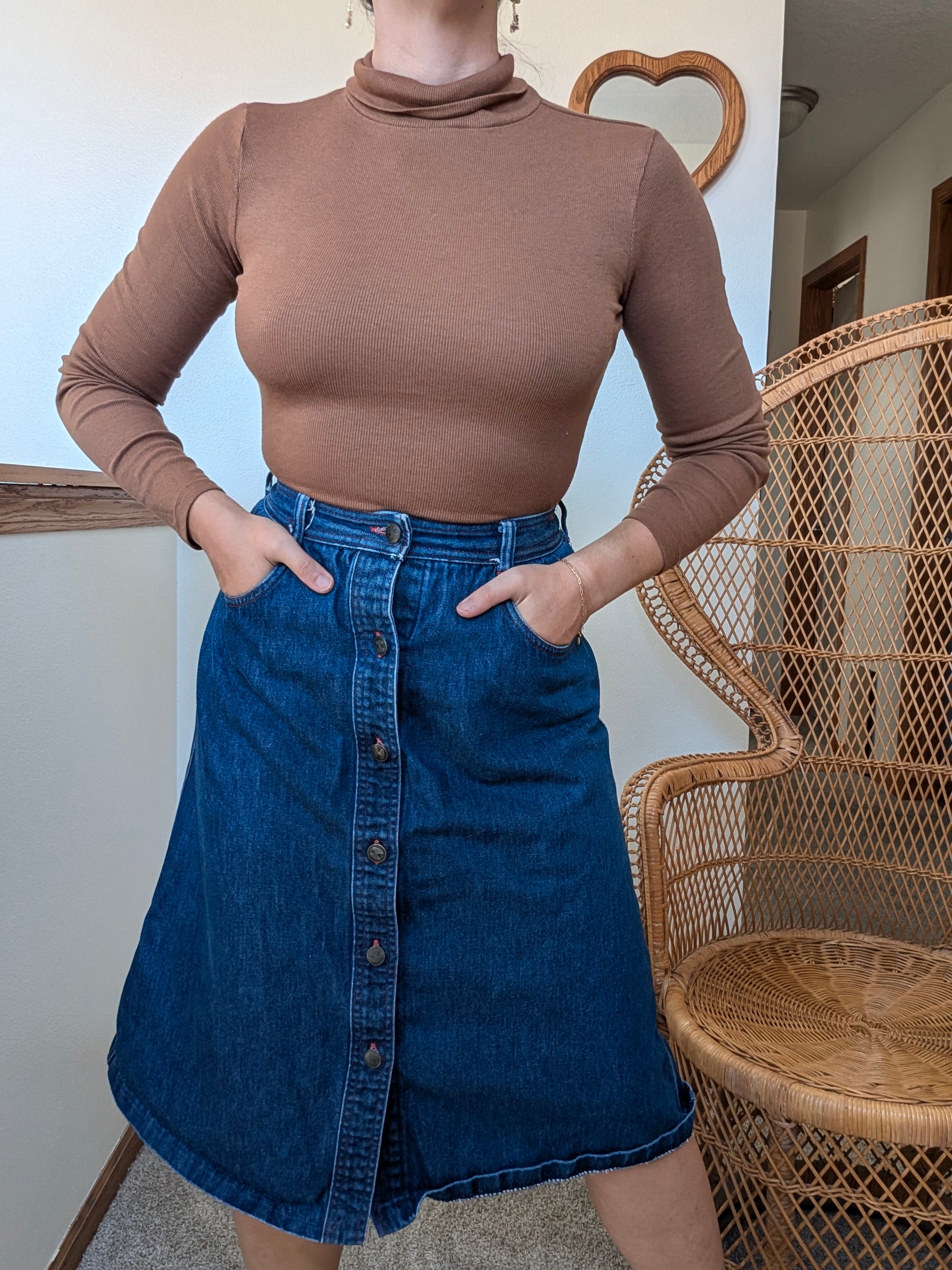 1980s Halston denim midi skirt Skirt Rad Bonnie's Vintage