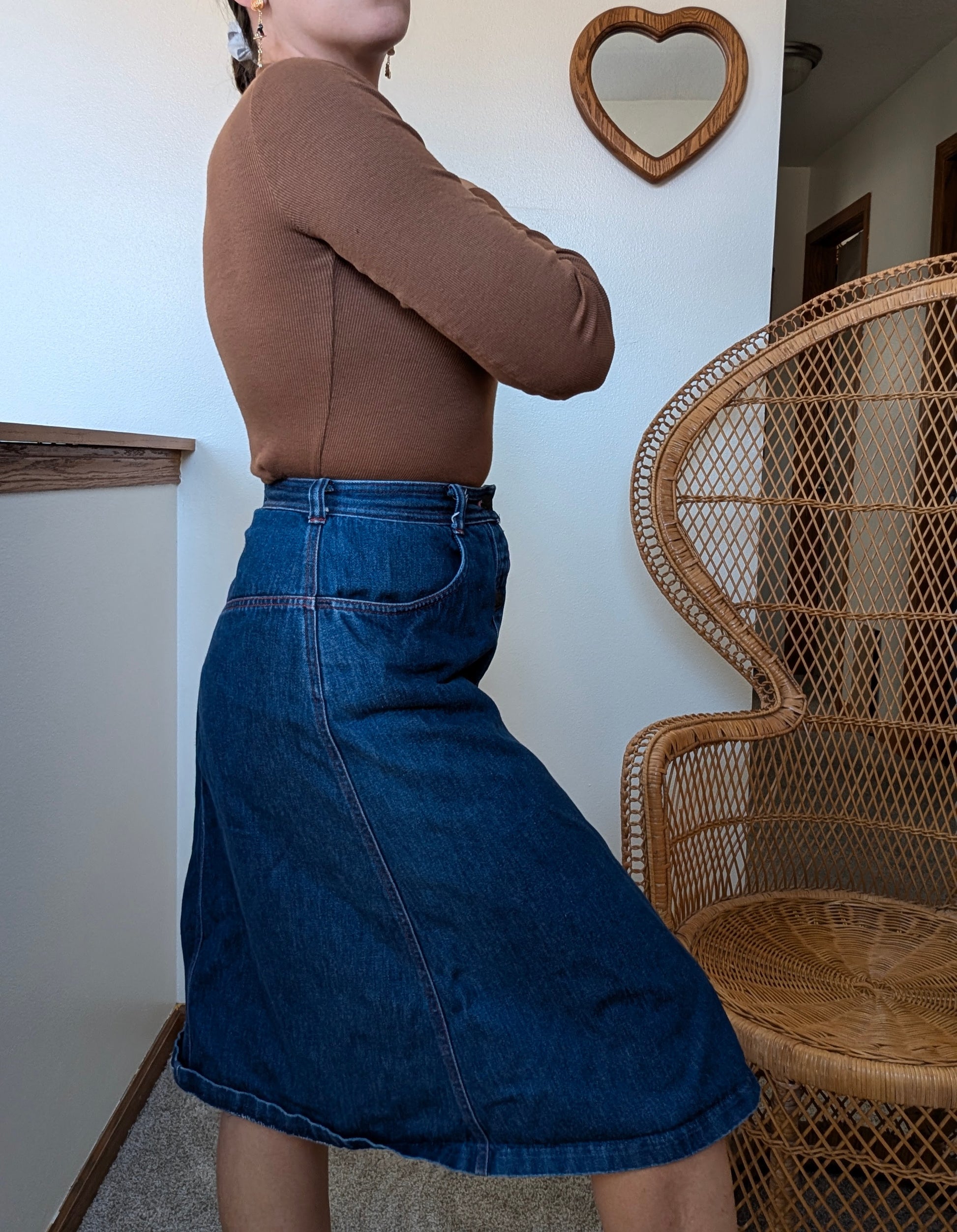 1980s Halston denim midi skirt Skirt Rad Bonnie's Vintage