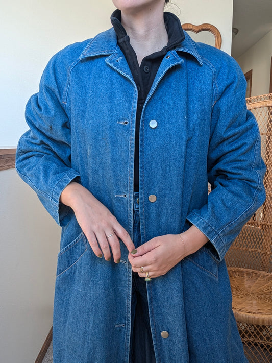 1990s denim duster jacket Jacket Rad Bonnie's Vintage