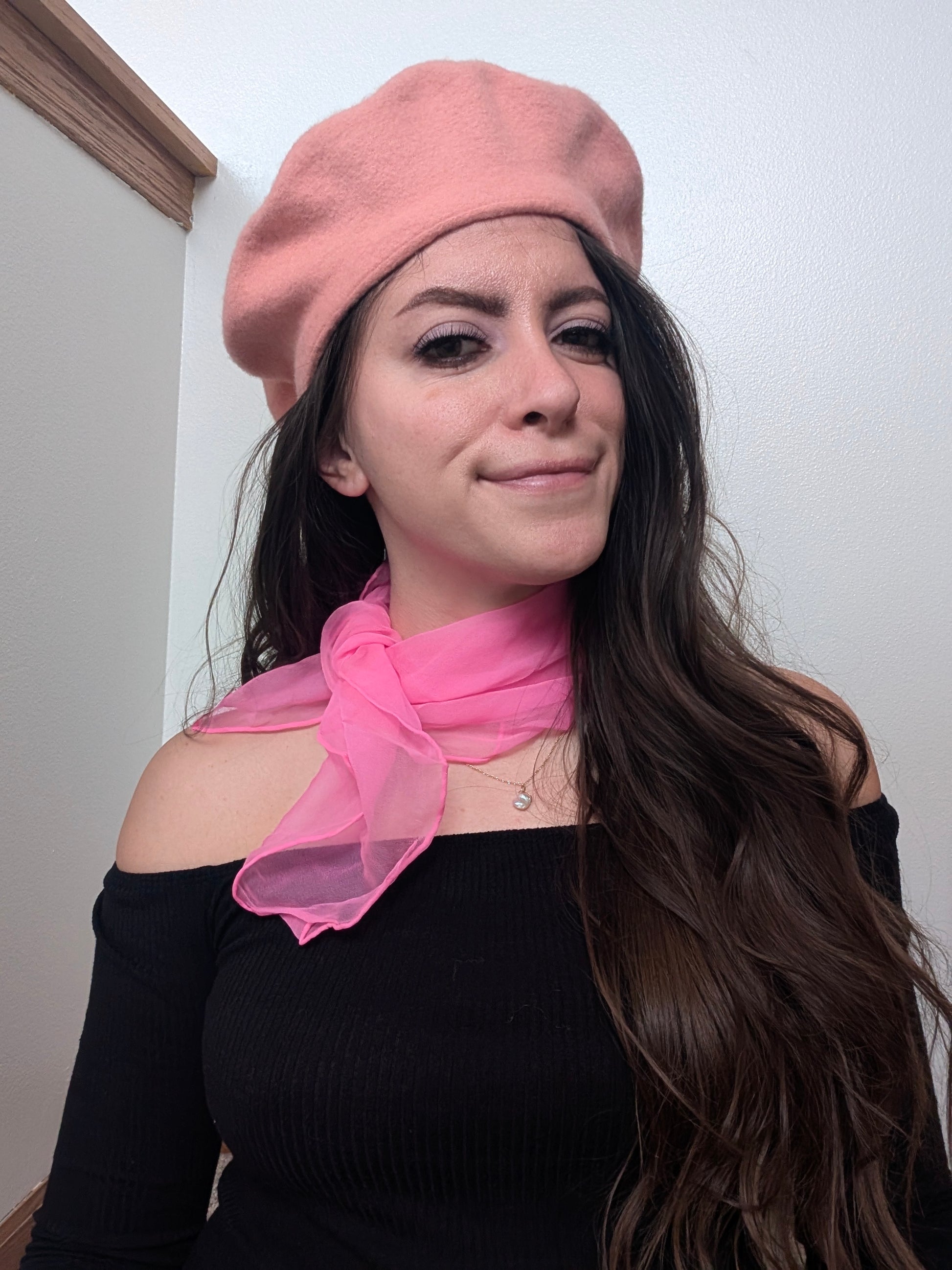 1970s baby pink wool beret hat Rad Bonnie's Vintage