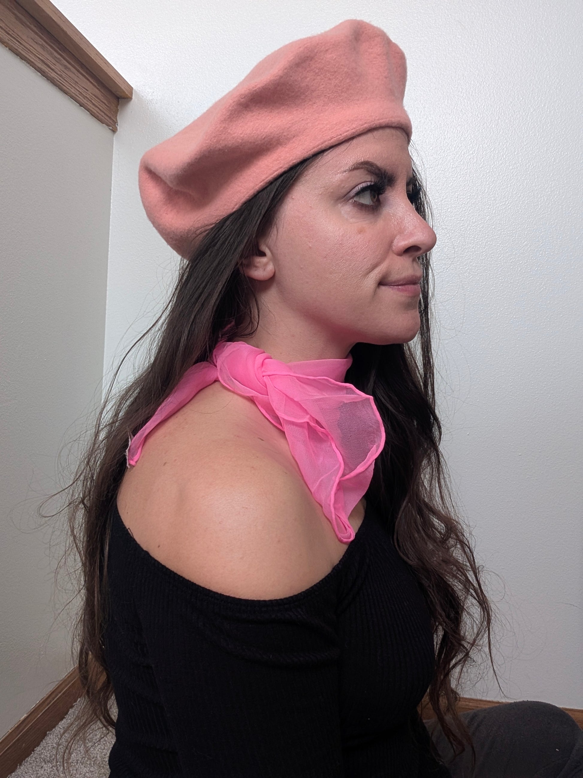 1970s baby pink wool beret hat Rad Bonnie's Vintage