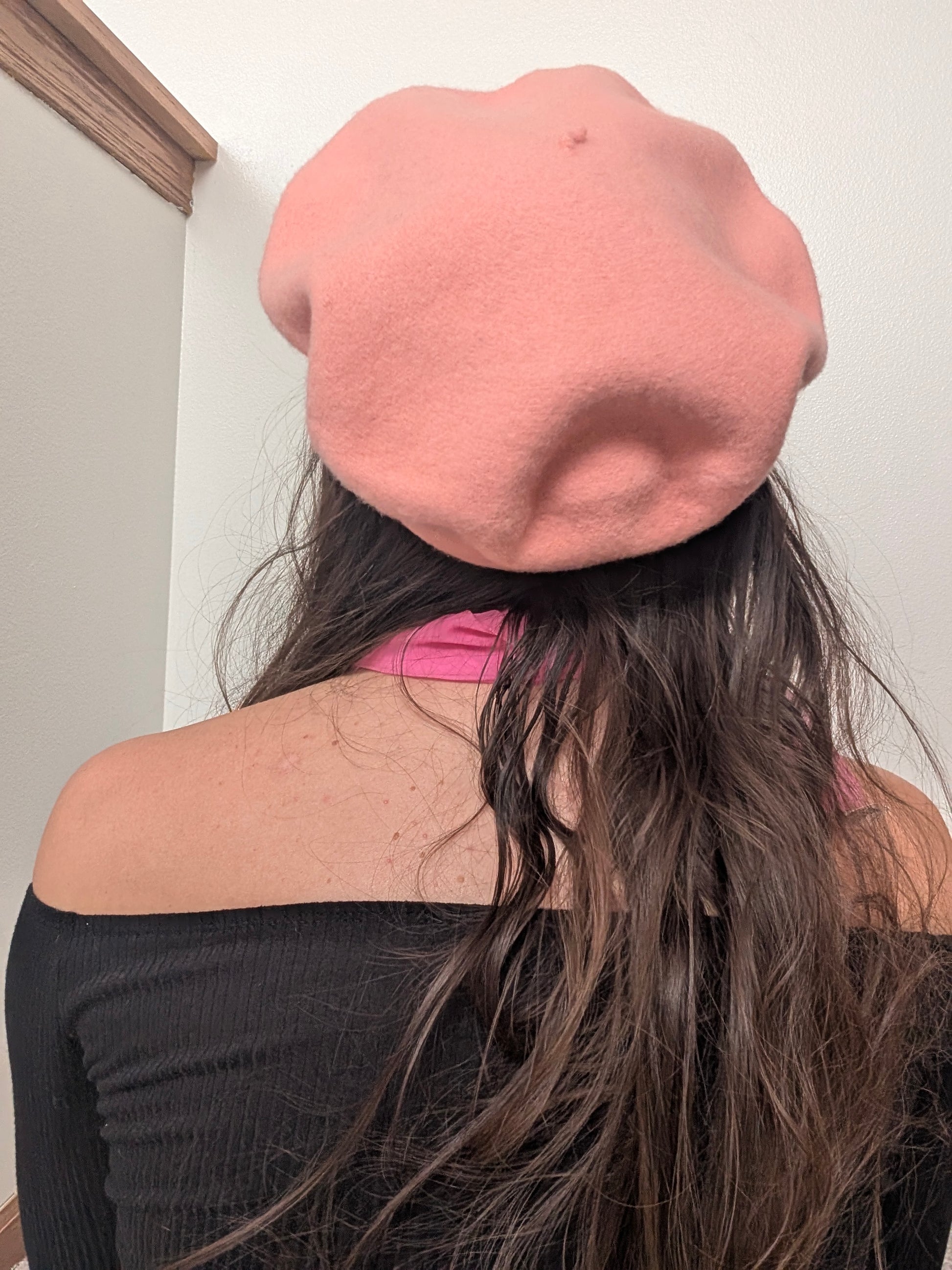 1970s baby pink wool beret hat Rad Bonnie's Vintage