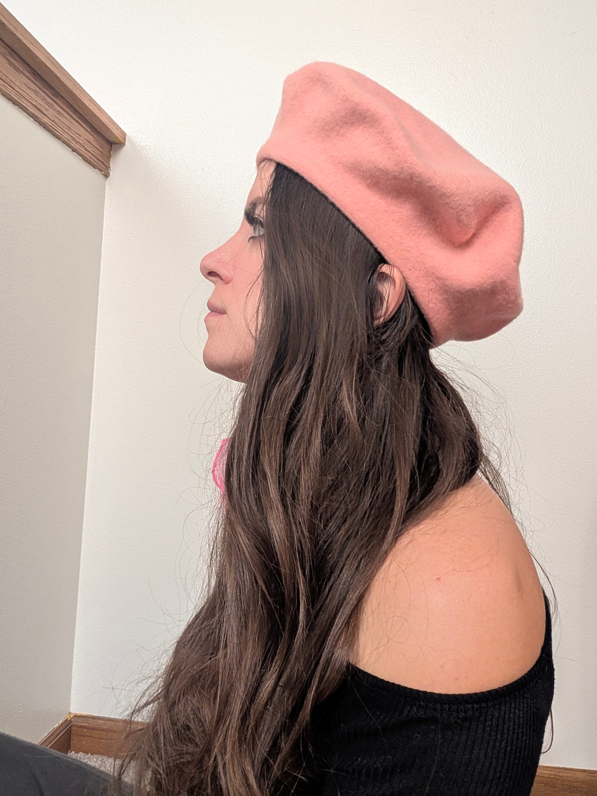 1970s baby pink wool beret hat Rad Bonnie's Vintage