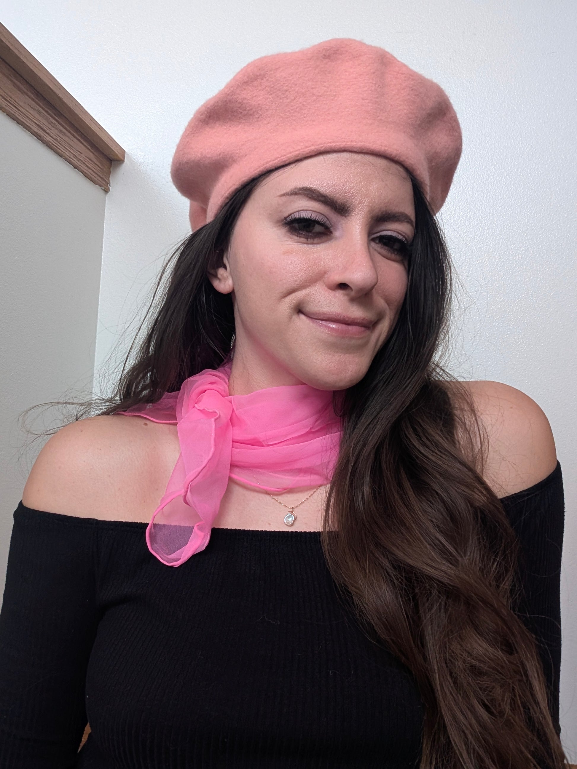 1970s baby pink wool beret hat Rad Bonnie's Vintage