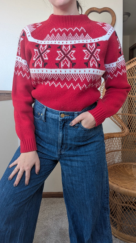 1970s red holiday sweater