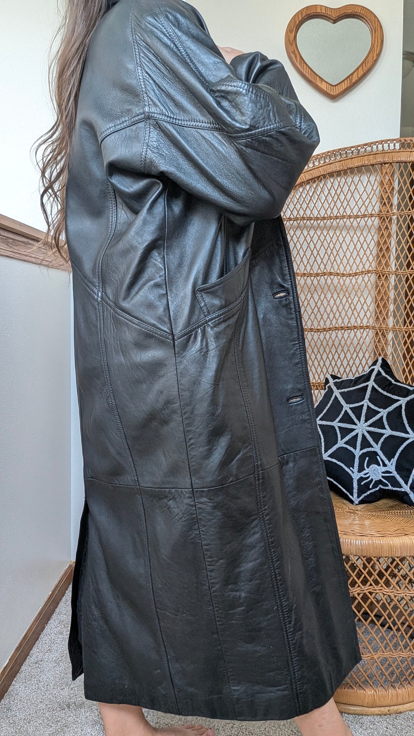 1990s long leather coat Coat Rad Bonnie's Vintage