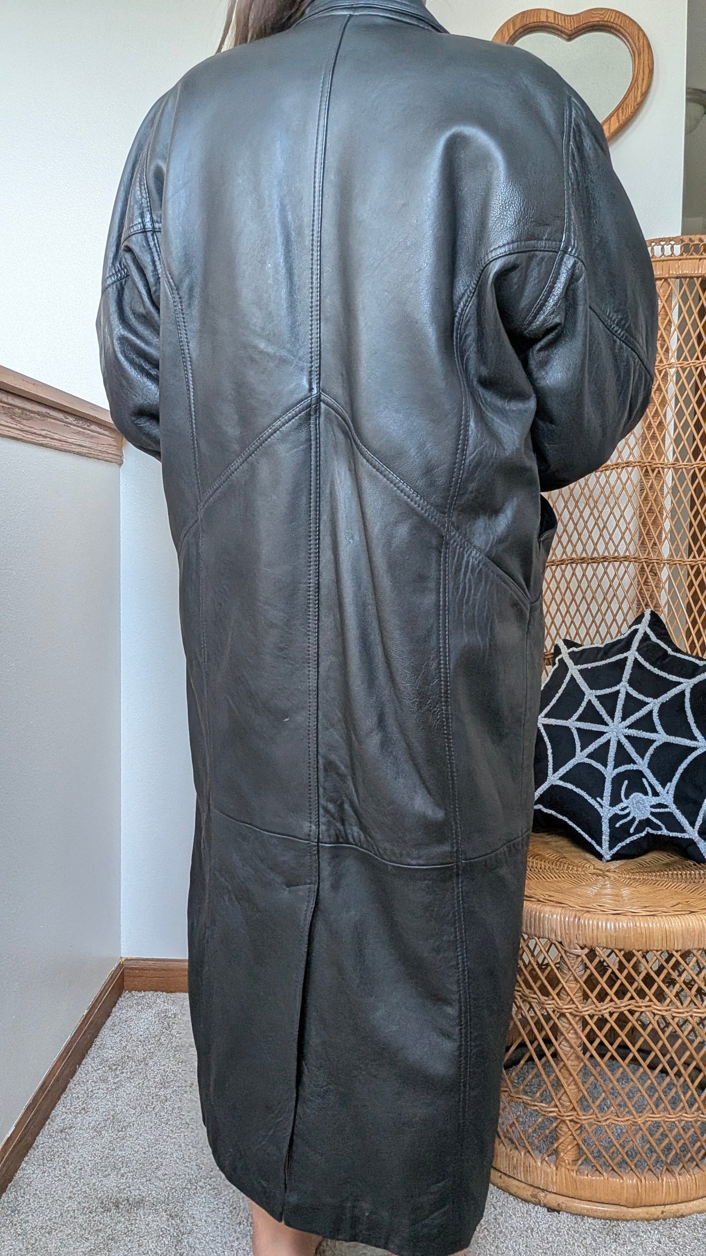 1990s long leather coat Coat Rad Bonnie's Vintage