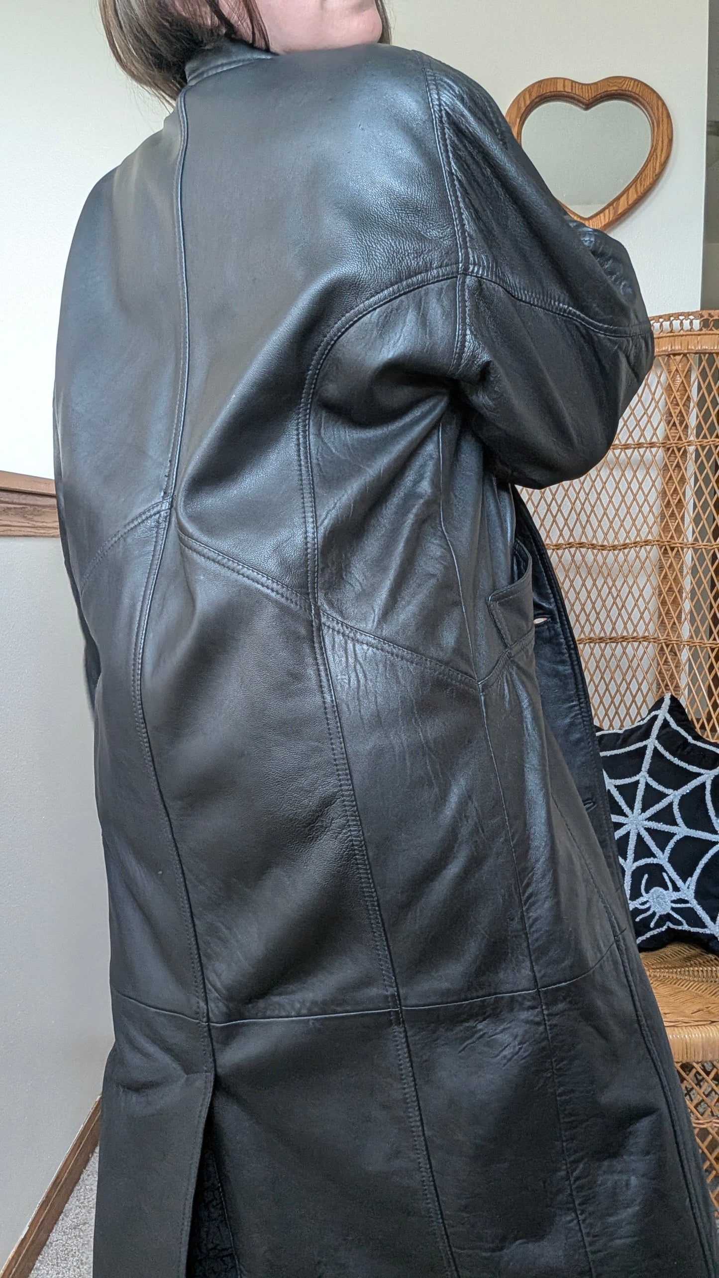 1990s long leather coat Coat Rad Bonnie's Vintage