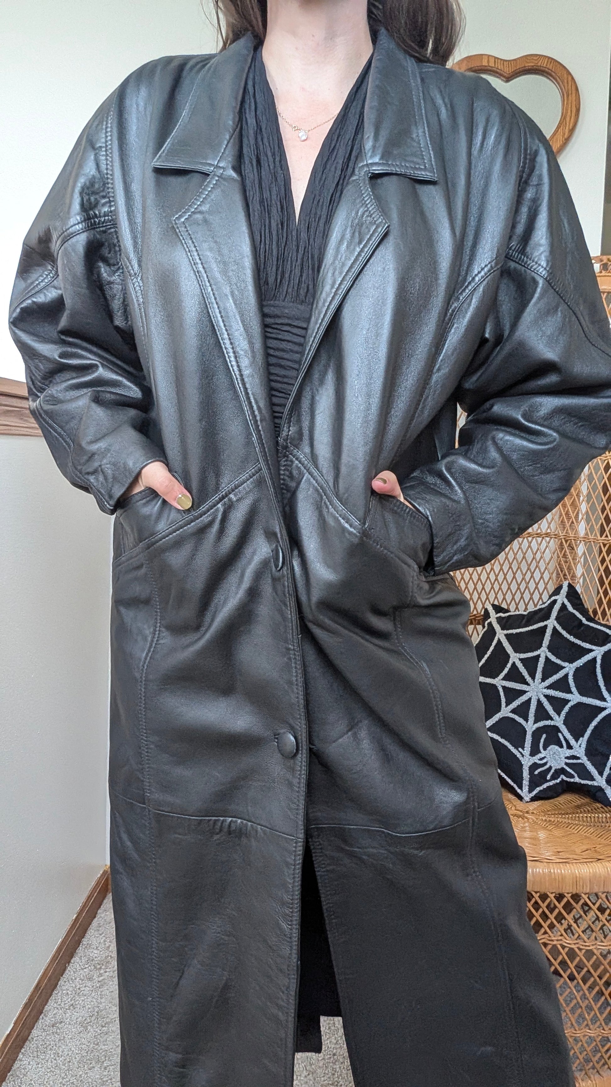 1990s long leather coat Coat Rad Bonnie's Vintage