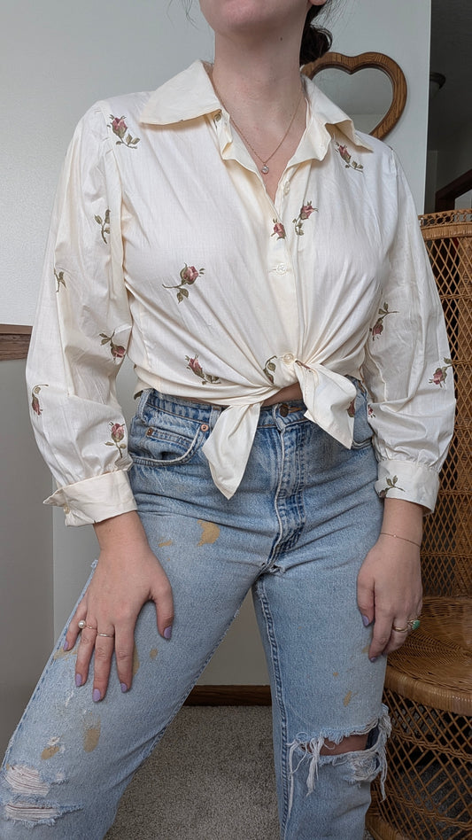 1970s rose button up blouse Rad Bonnie's Vintage