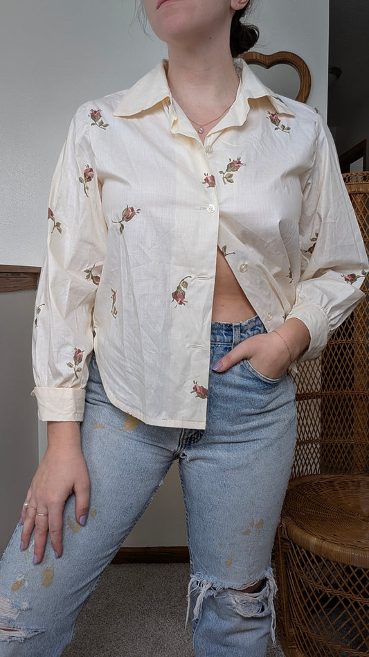 1970s rose button up blouse Rad Bonnie's Vintage