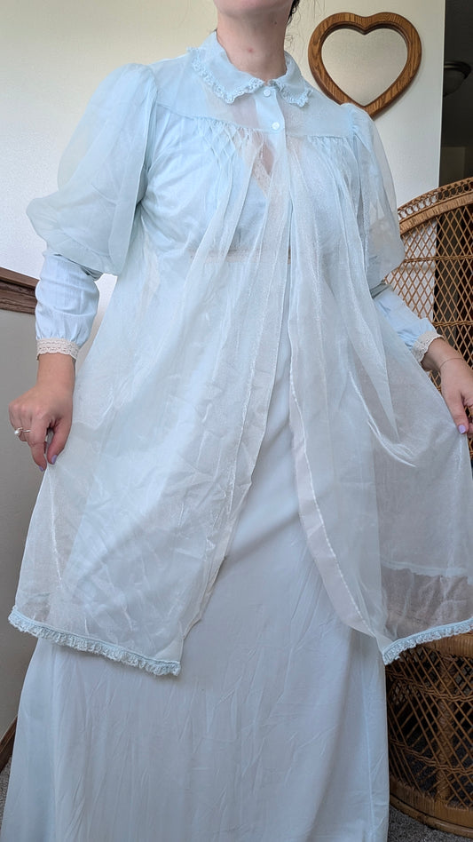 1970s blue bed jacket Robe Rad Bonnie's Vintage