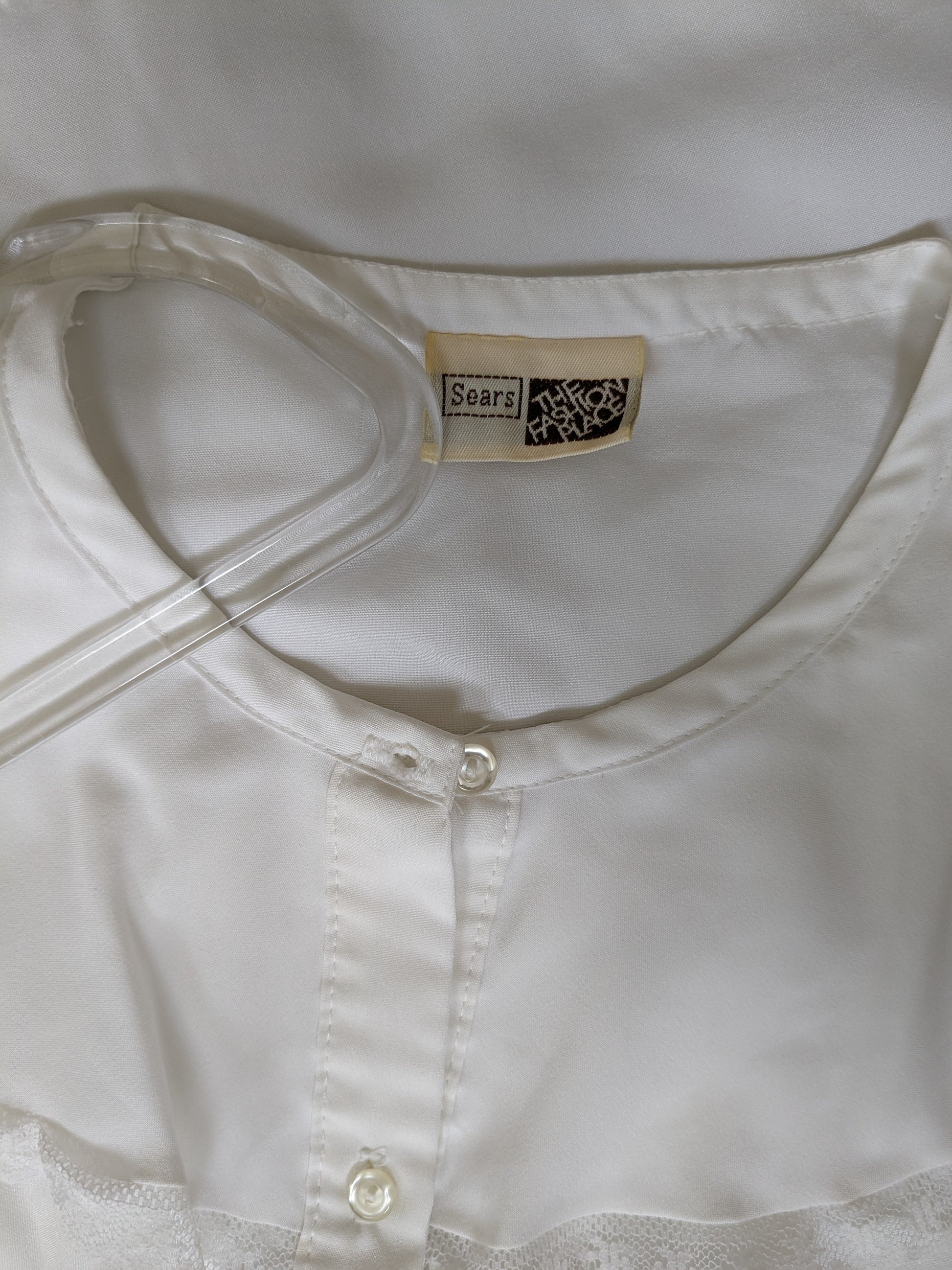 1970s Sears ruffle white blouse Button Down Shirt Rad Bonnie's Vintage