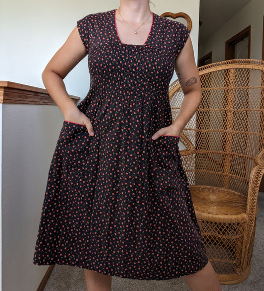 1970s pinafore rose dress Dress Rad Bonnie's Vintage