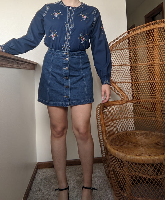 1990s Hand Embroidered Top Shirt Rad Bonnie's Vintage