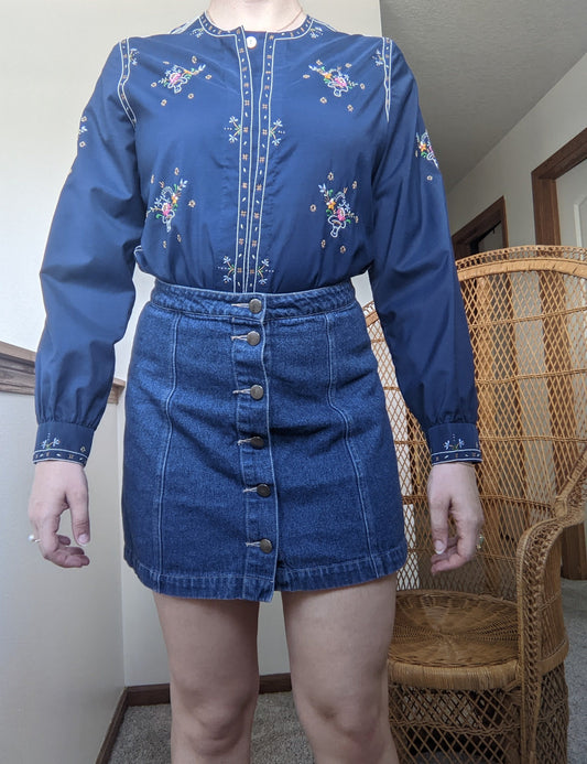 1990s Hand Embroidered Top Shirt Rad Bonnie's Vintage