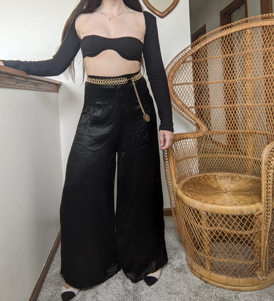 1960s Wide-Leg Liquid Satin Pants Pants Rad Bonnie's Vintage