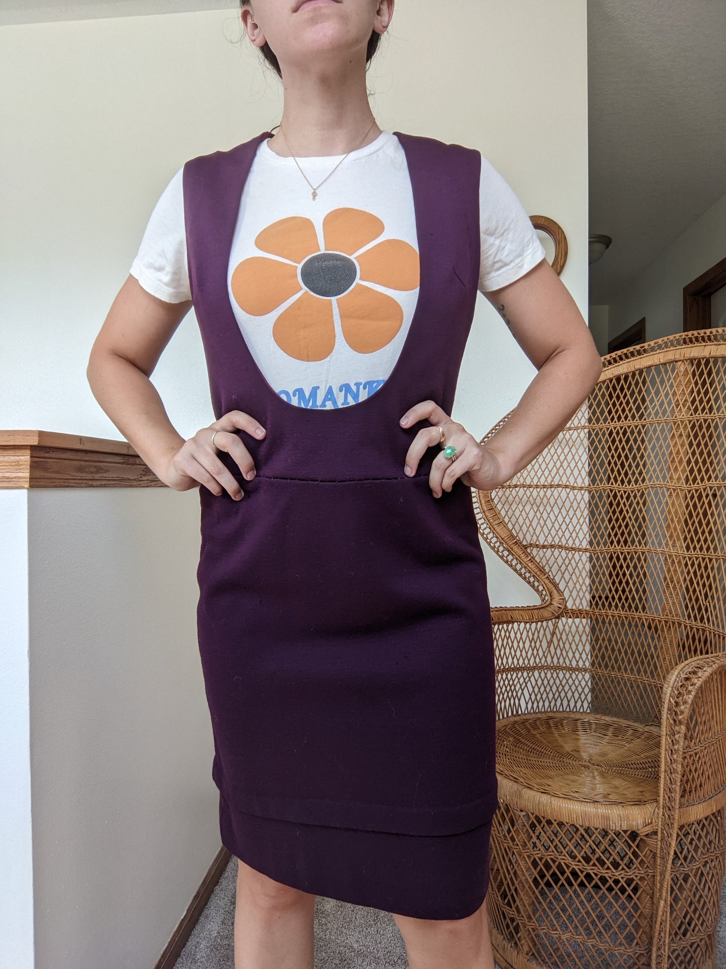 1970s Plum Overall Dress