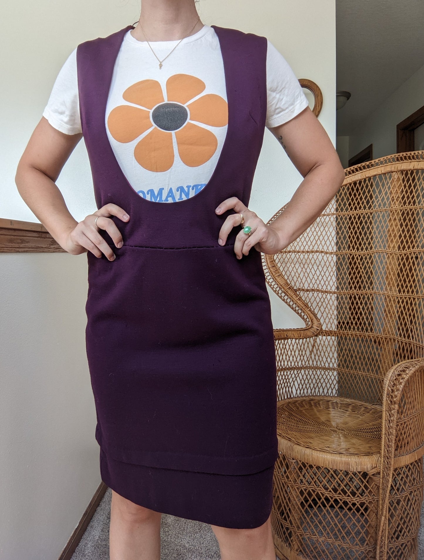 1970s Plum Overall Dress