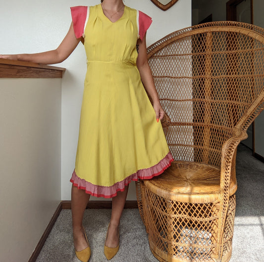 1903s-40s Chartreuse Dress Dress Rad Bonnie's Vintage