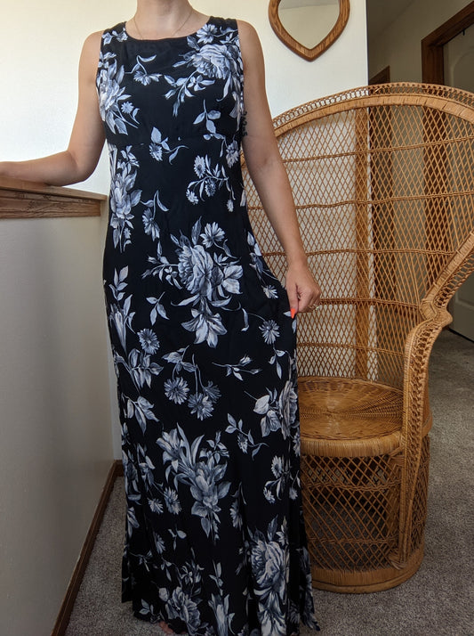1980s Moody Floral Rayon Maxi Dress Dress Rad Bonnie's Vintage