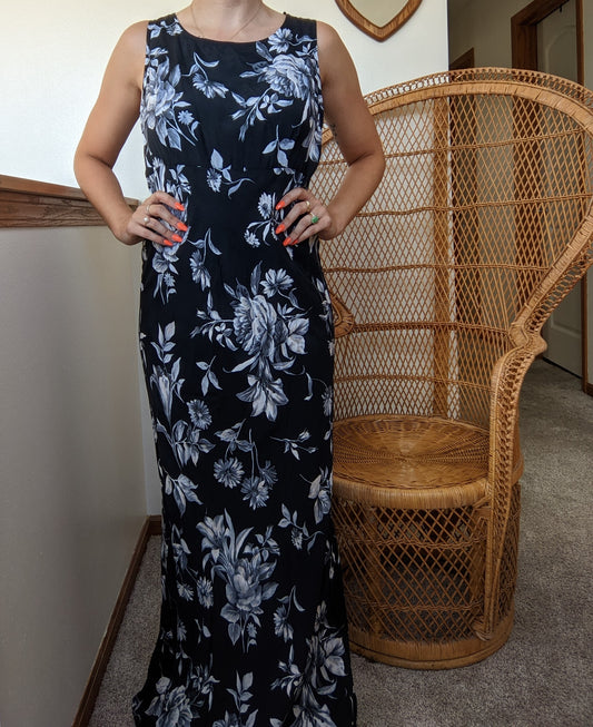 1980s Moody Floral Rayon Maxi Dress Dress Rad Bonnie's Vintage