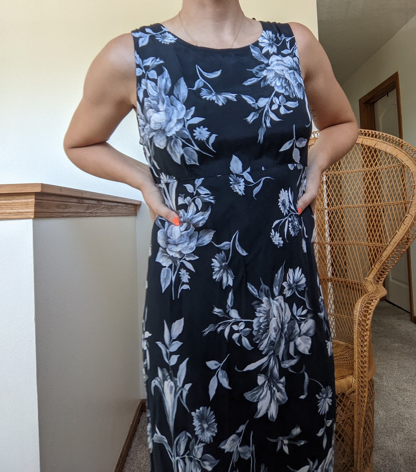 1980s Moody Floral Rayon Maxi Dress