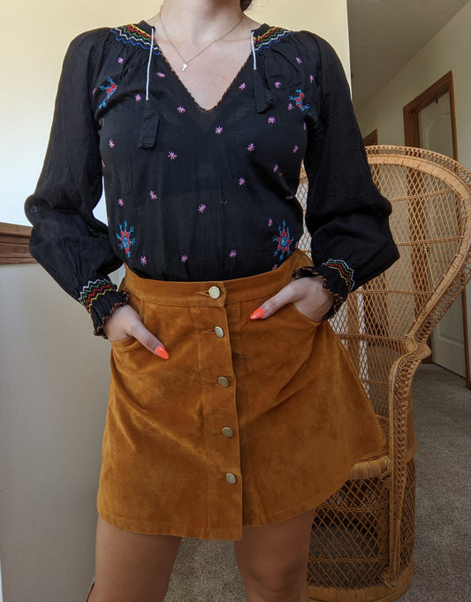 1970s Embroidered Folk Top Shirt Rad Bonnie's Vintage