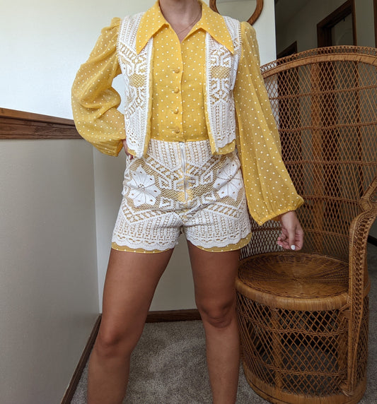1960s-70s Pat Richards Romper and Vest Set Romper Set Rad Bonnie's Vintage