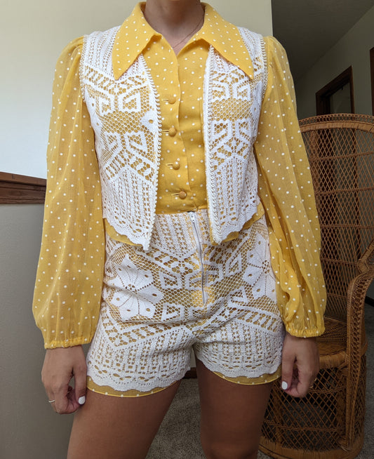 1960s-70s Pat Richards Romper and Vest Set Romper Set Rad Bonnie's Vintage