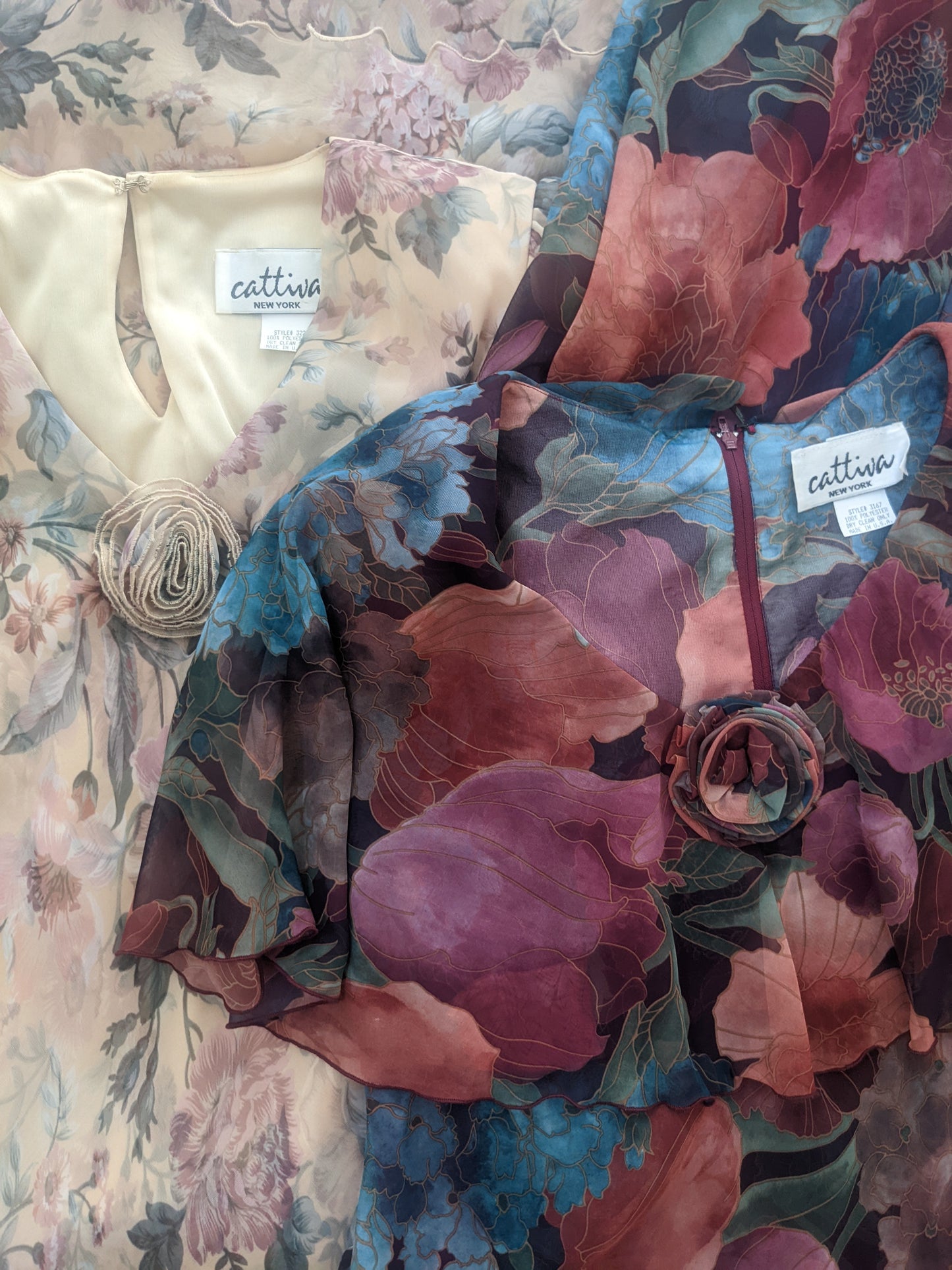 1980s Dark Pink Floral Cattiva Dress