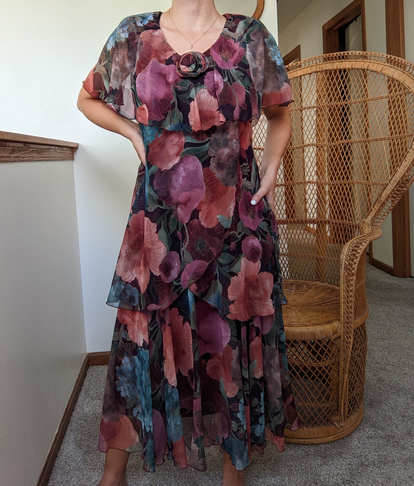 1980s Dark Pink Floral Cattiva Dress