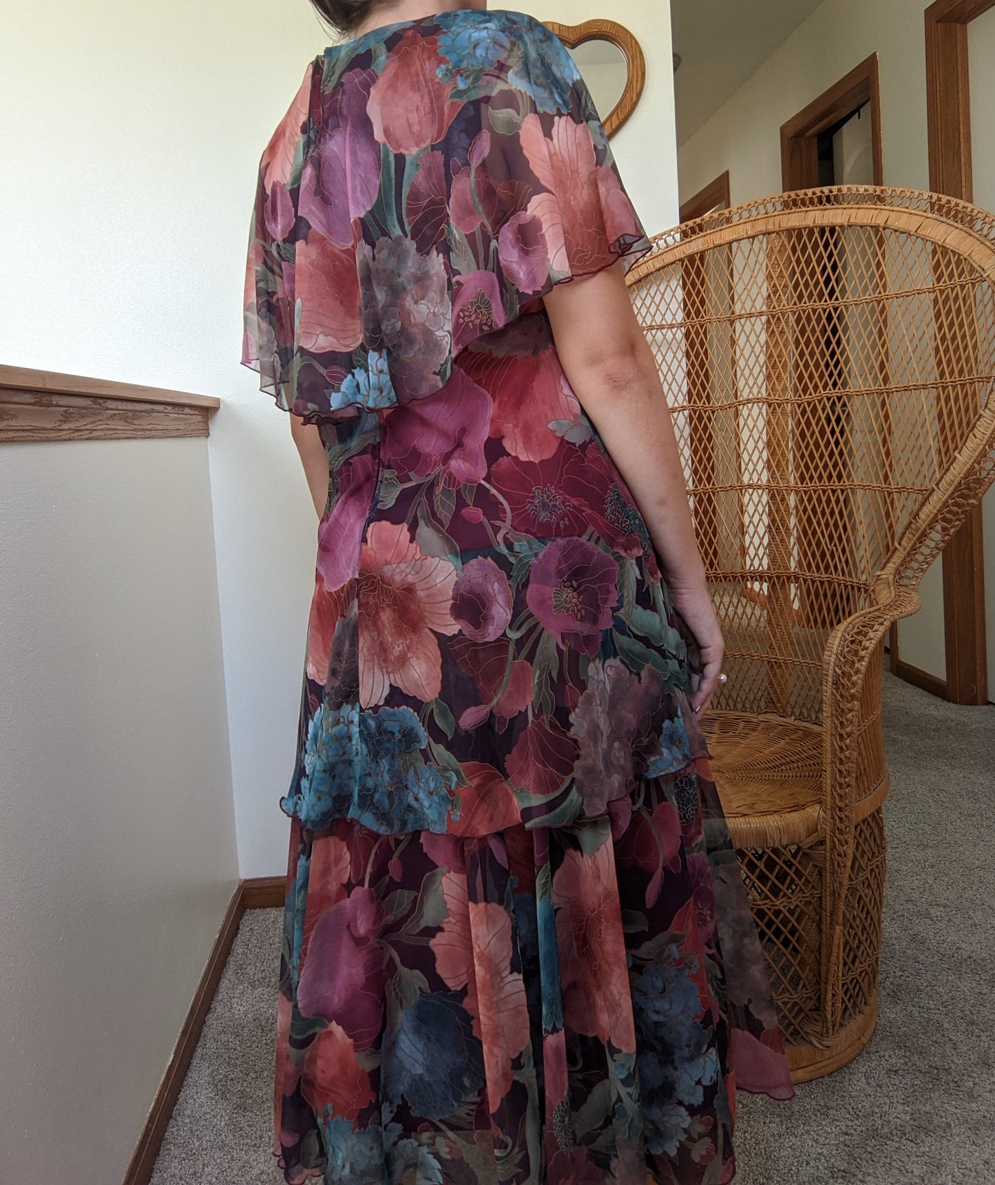 1980s Dark Pink Floral Cattiva Dress
