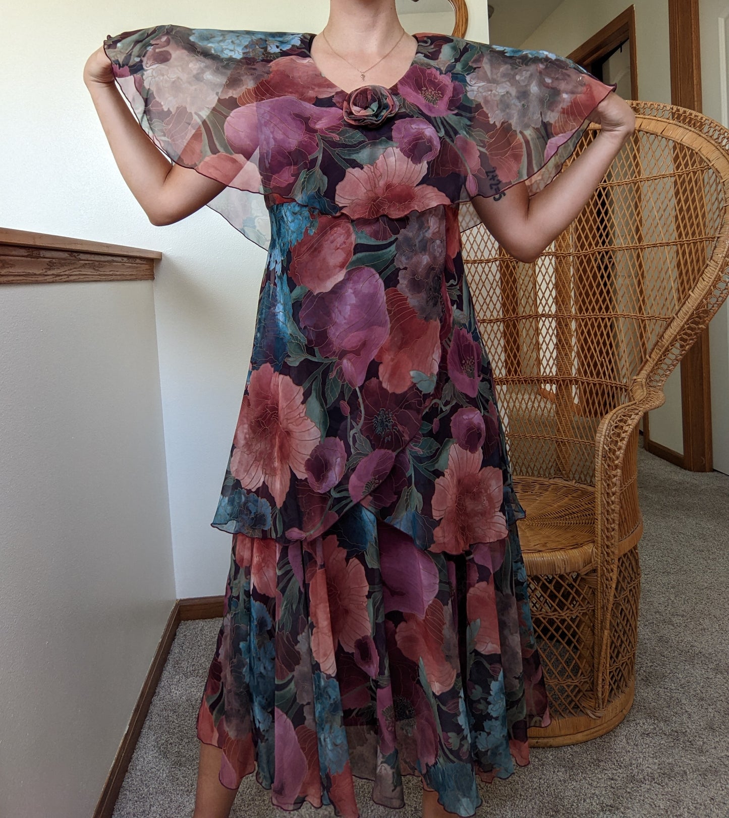 1980s Dark Pink Floral Cattiva Dress